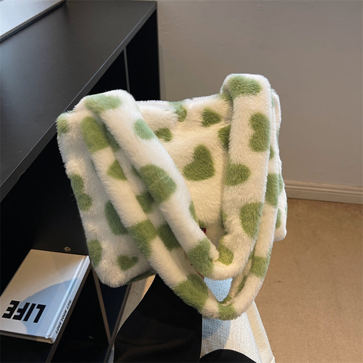 Cozy Plush Heart-Patterned Handbag