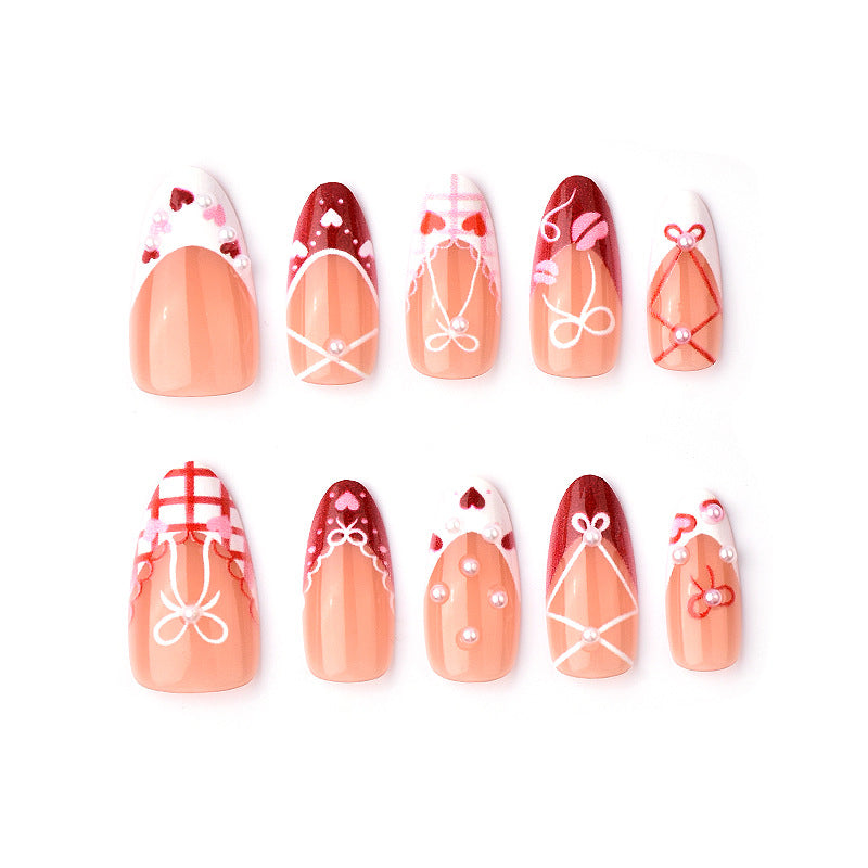 Decorative Press-On Nail Art Set with Bow and Heart Designs Kalsten