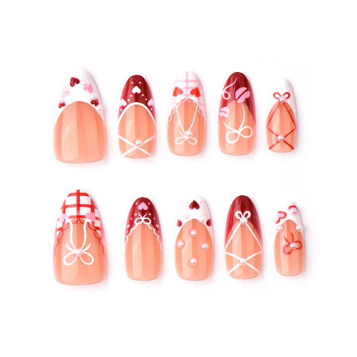 Decorative Press-On Nail Art Set with Bow and Heart Designs Kalsten