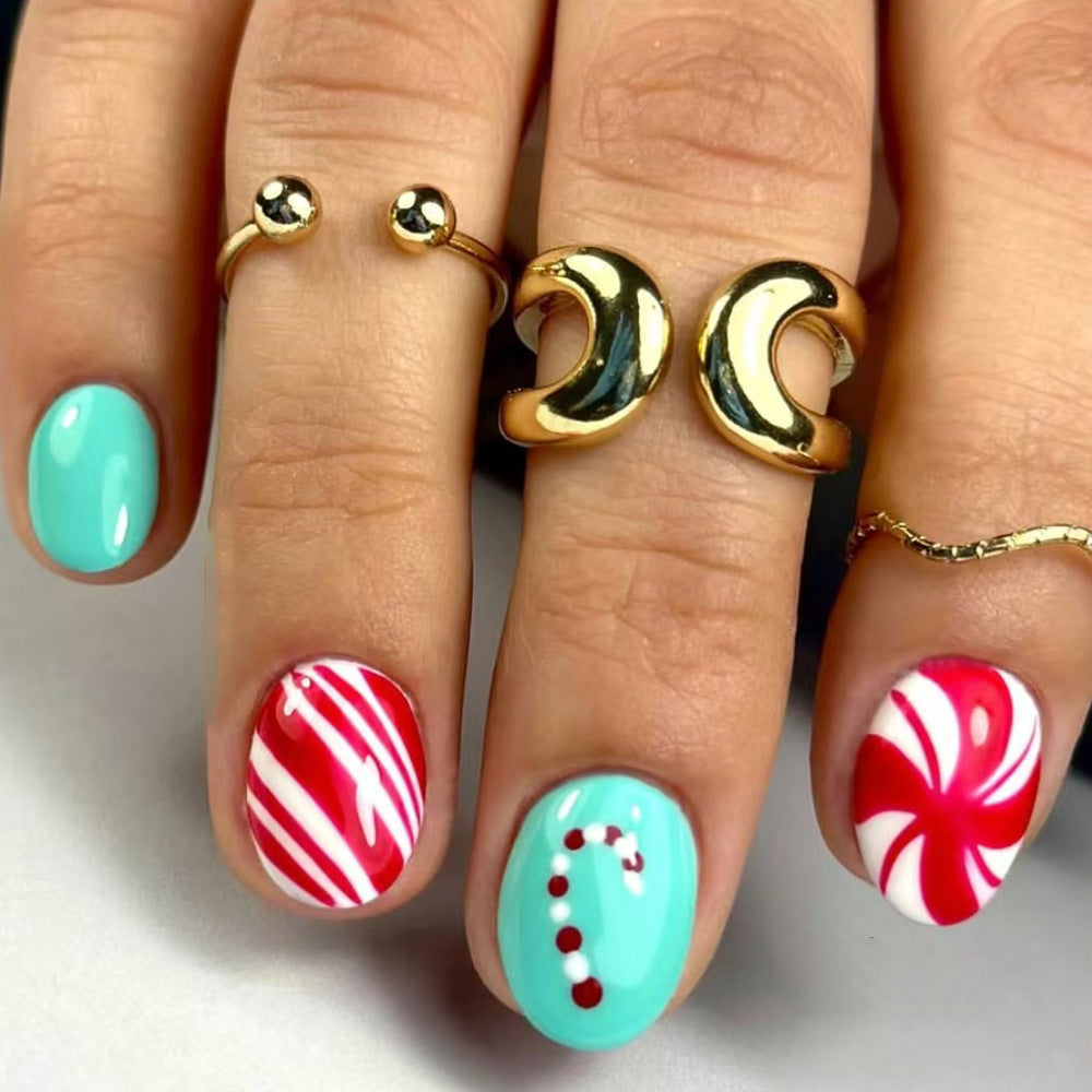 Festive Candy Cane Press-On Nails Kalsten