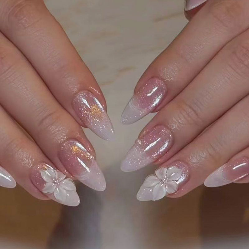 Floral-Embellished Stiletto Press-On Nails