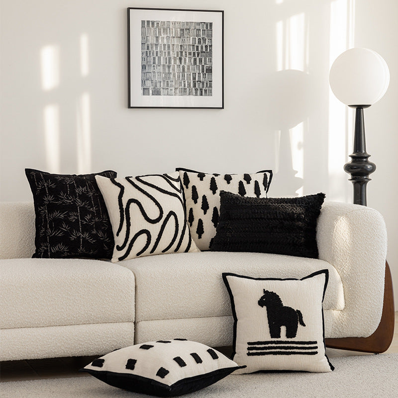 Hand-Tufted Abstract Loop-Squiggle Square Throw Pillow Cover with Hidden Zipper