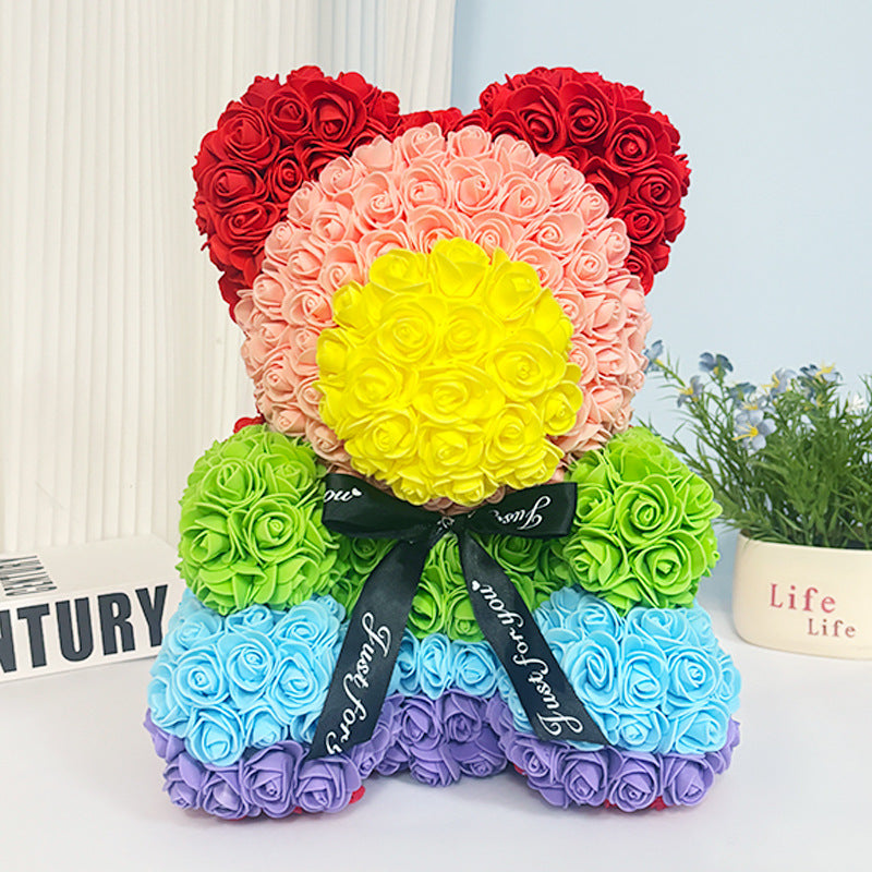 Handcrafted Rose-Foam Teddy Bear Gift Sculpture With Heart Accent