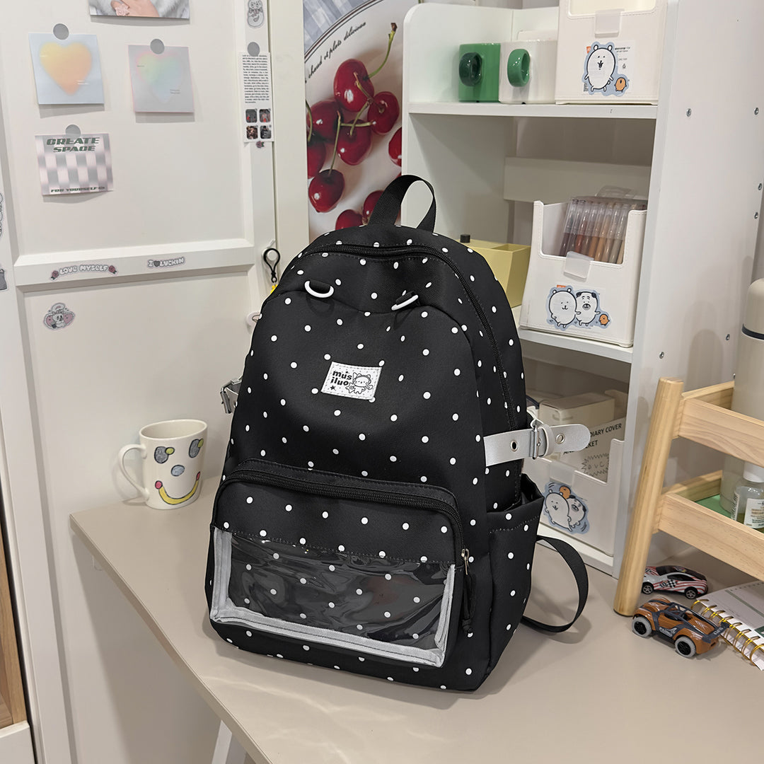 Multi-Pocket Polka Dot School Backpack