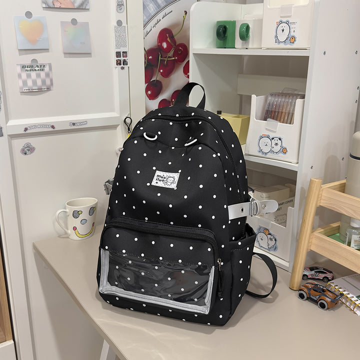 Multi-Pocket Polka Dot School Backpack