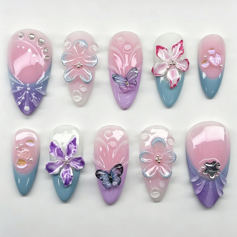 Artificial nail set with elegant flower and butterfly decorations Kalsten