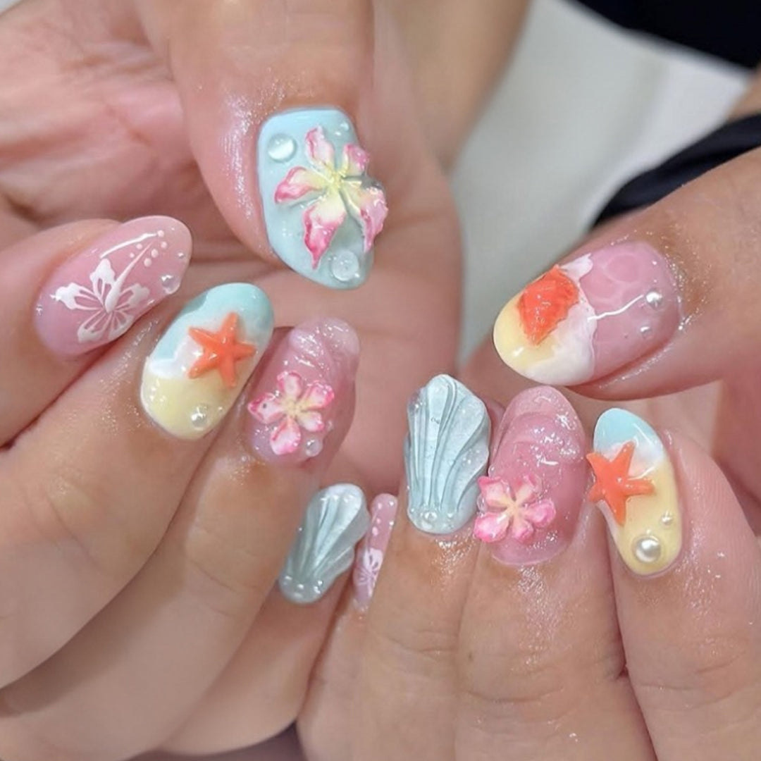 Tropical-Inspired Decorative Press-On Nail Art Set