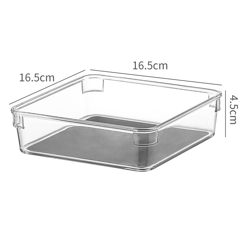 Narrow acrylic storage container for refrigerator door and drawers