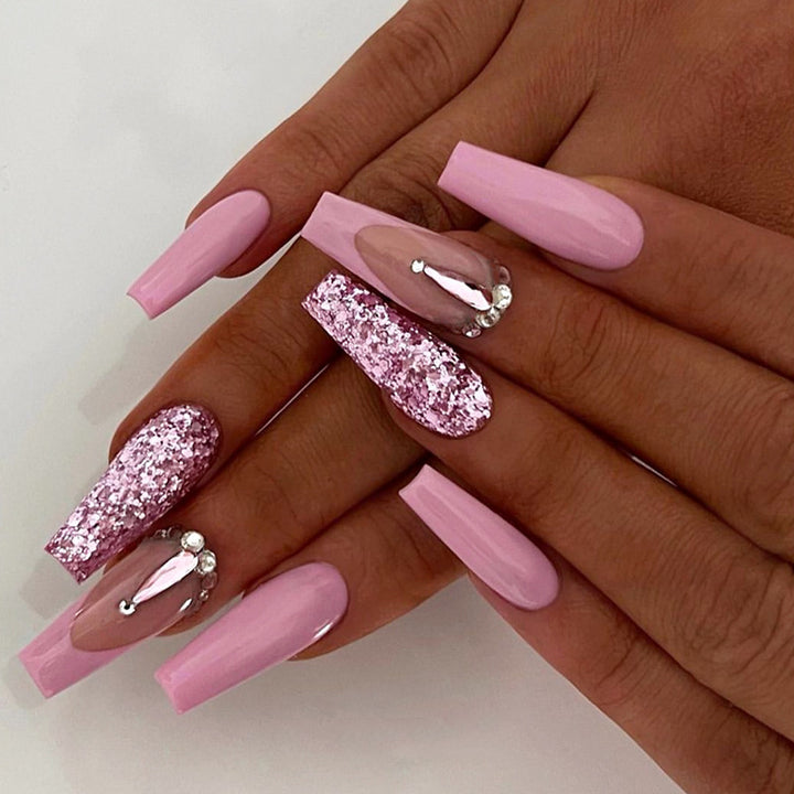Decorative Press-On Nail Set with Glitter and Gem Accents kalsten