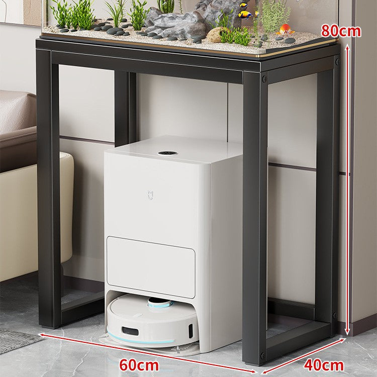 Gold Metal Aquarium Console Table with Faux Marble Top and Robot Vacuum Storage