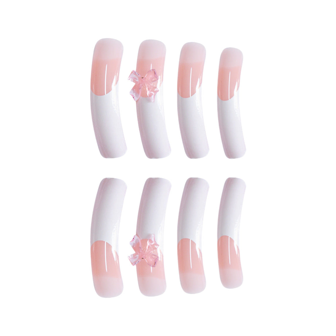 Elegant French Tip Press-On Nails with Bow Accents Kalsten