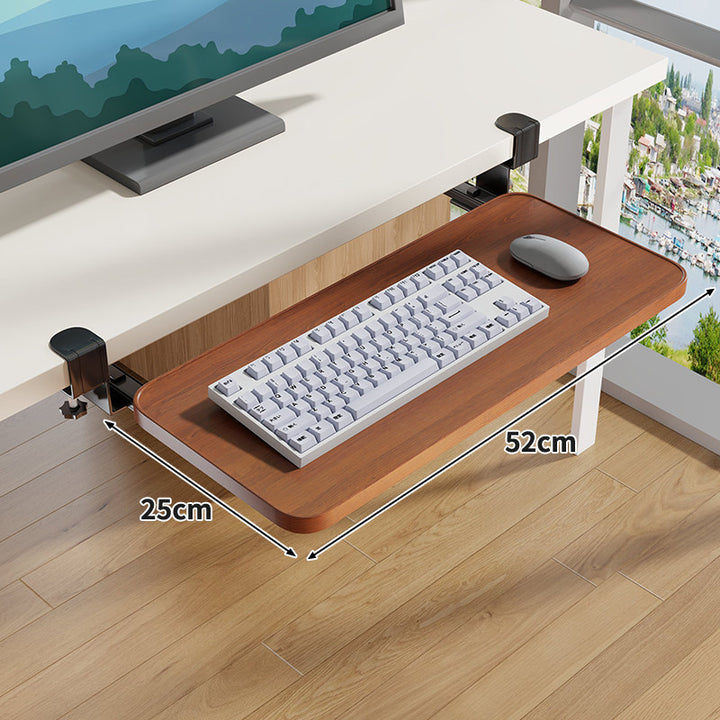 Clamp-Mounted Under-Desk Adjustable Bamboo Keyboard Tray