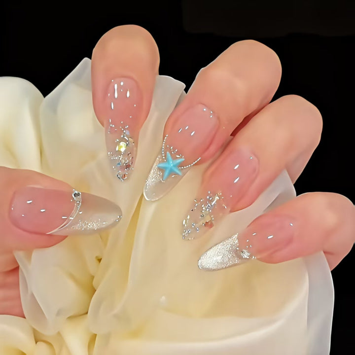 Decorative Gel Nail Extensions with Star Accents
