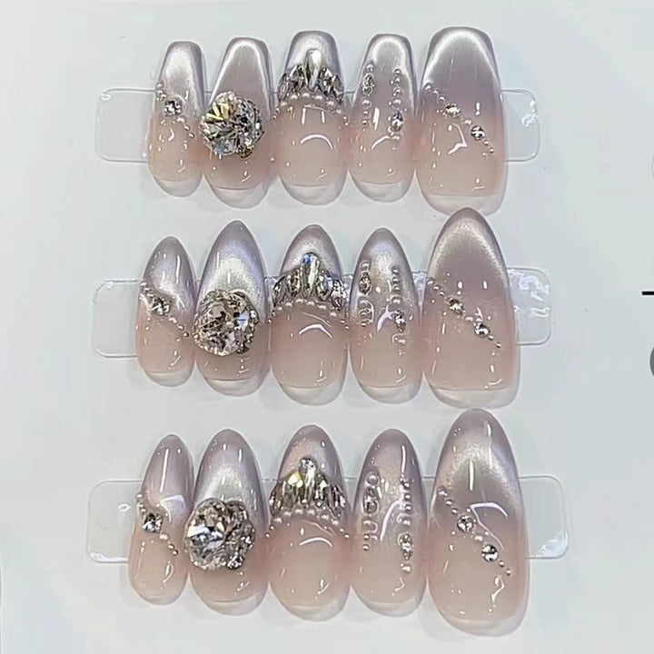 Premium Glossy Press-On Nail Art with Crystal Accents Kalsten