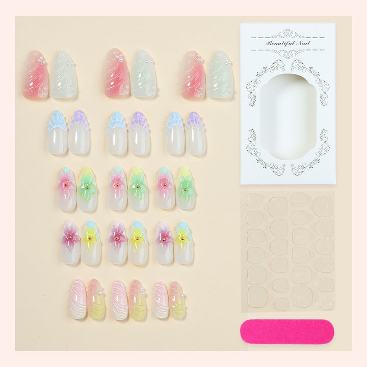 Nail set with colorful floral design and glitter accents Kalsten