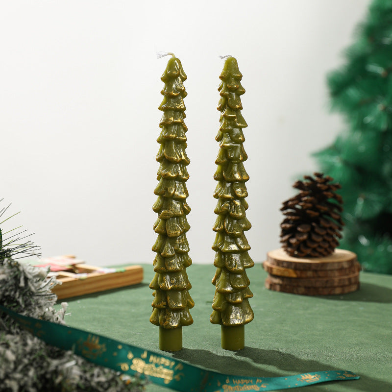 Sculpted Evergreen Tree Taper Candle Set Decorative Holiday Table Candles