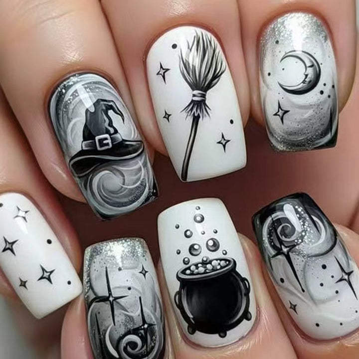 Creative acrylic nails with witch motifs Kalsten
