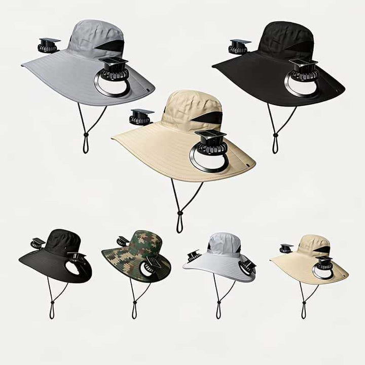 UV-Protect-Sun Hat with removable face and neck protection, integrated solar fan and breathable mesh Kalsten