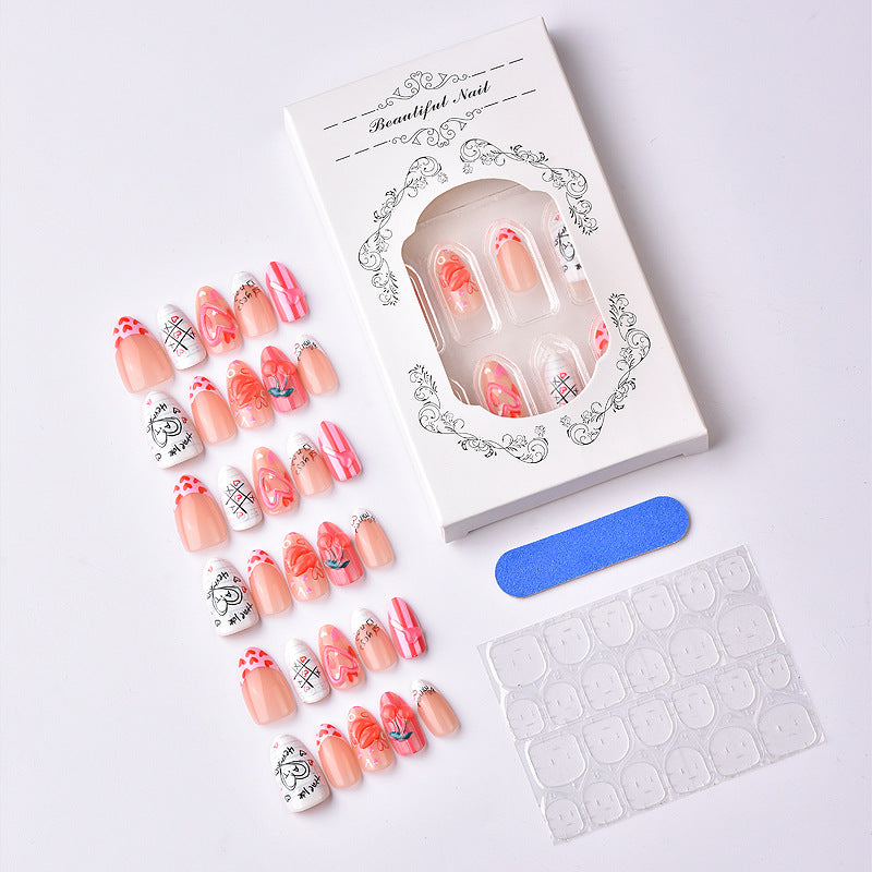 Artistic Heart and Kiss-Themed Press-On Nail Art Set