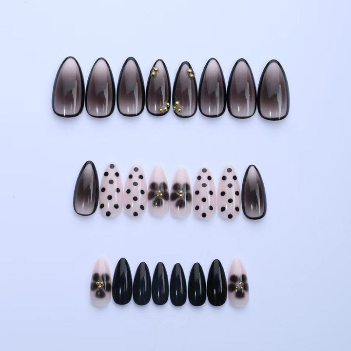 Artistic Press-On Nail Set with Geometric and Dotted Designs