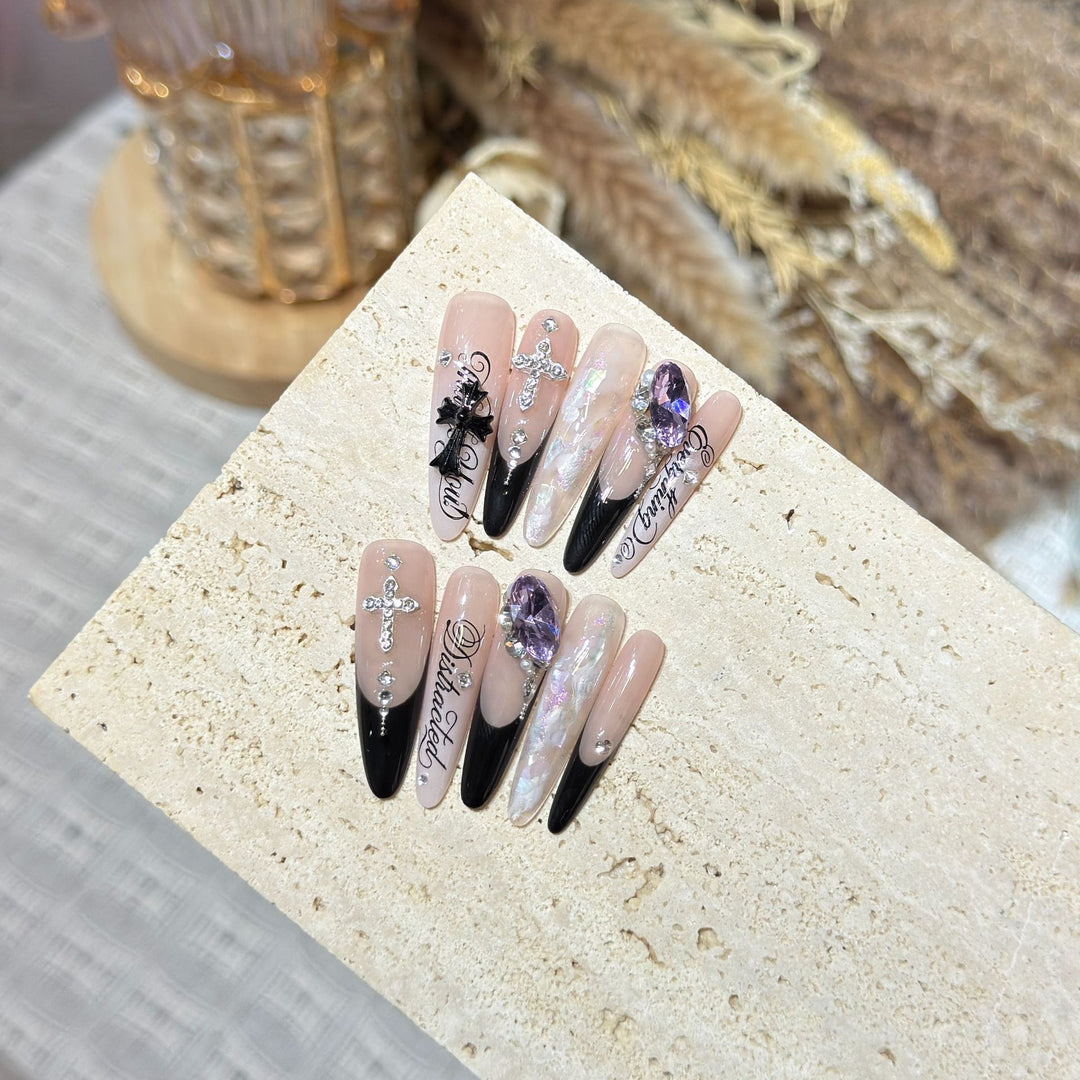 Artistic Stiletto Press-On Nail Art Set with Elegant Decorative Elements Kalsten