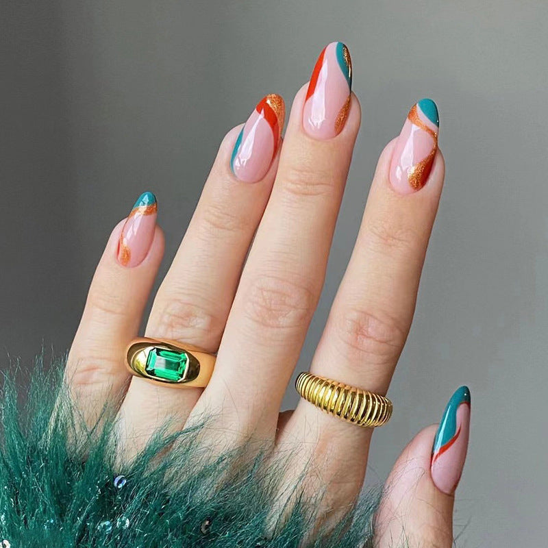 Artificial nail art with creative gradient and glitter elements Kalsten