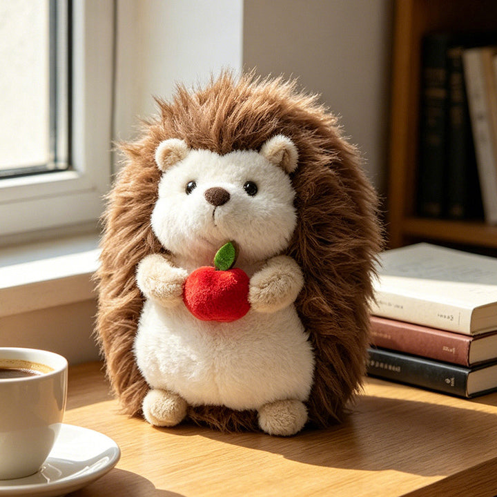 Kawaii Hedgehog Plush Collectible with Embroidered Cherry Accent and Soft Faux‑Fur Back Kalsten