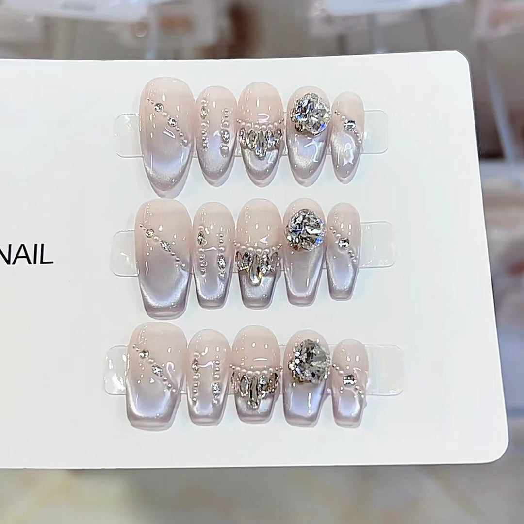 Premium Glossy Press-On Nail Art with Crystal Accents Kalsten