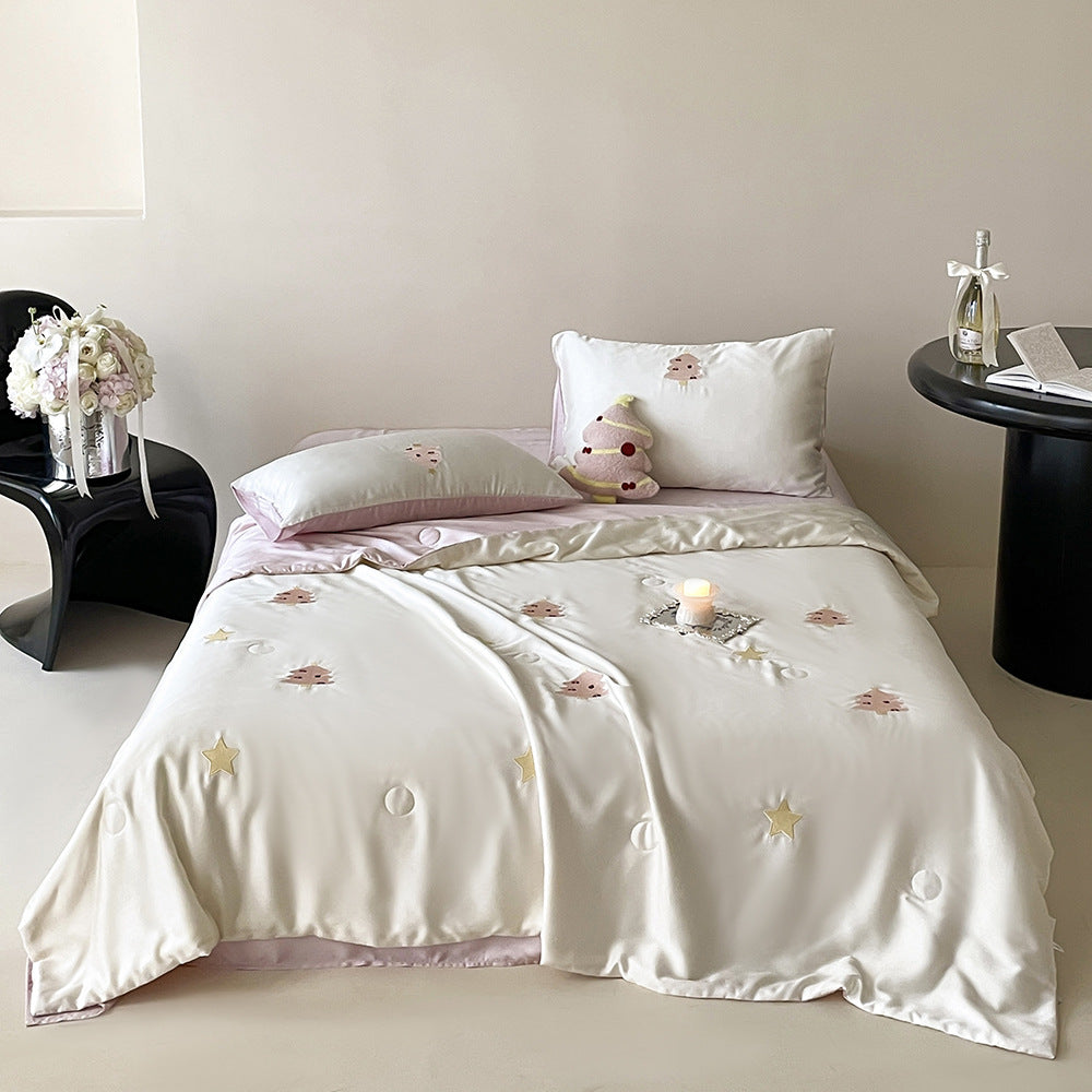 Silky shiny satin bedding set with cute panda embroidery