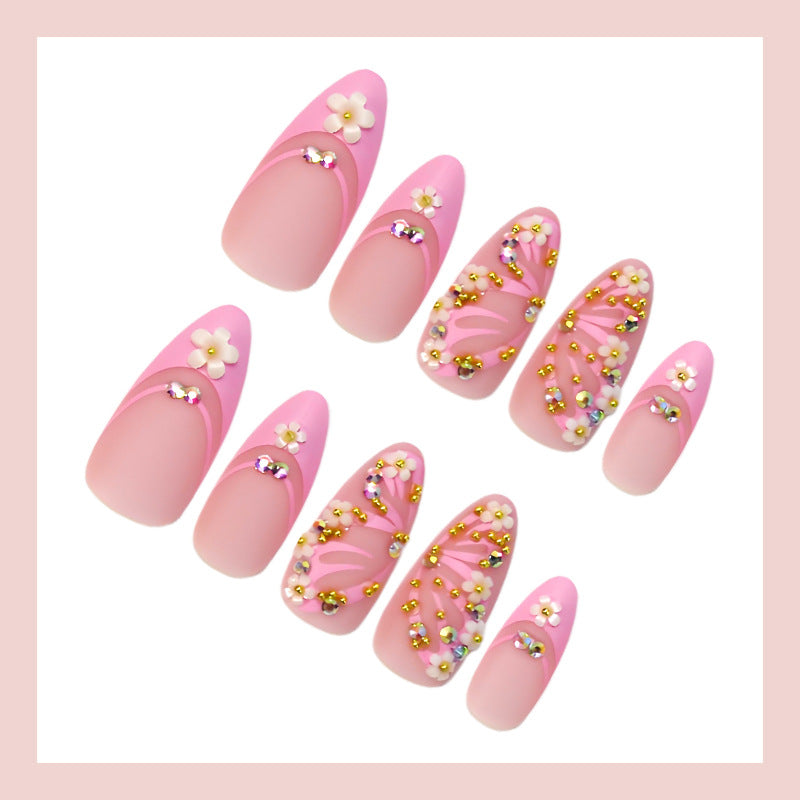 Artificial nail set with elegant flower and glitter decorations Kalsten