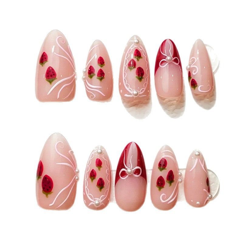 Artificial nail set with romantic strawberry and bow motifs Kalsten