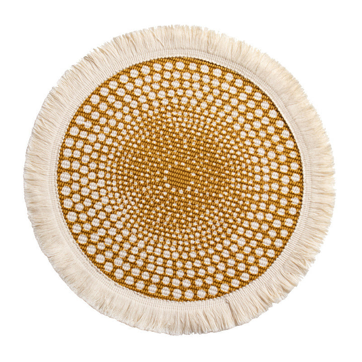 Beef handwoven cotton rug with fringes and graphic ethnic jacquard