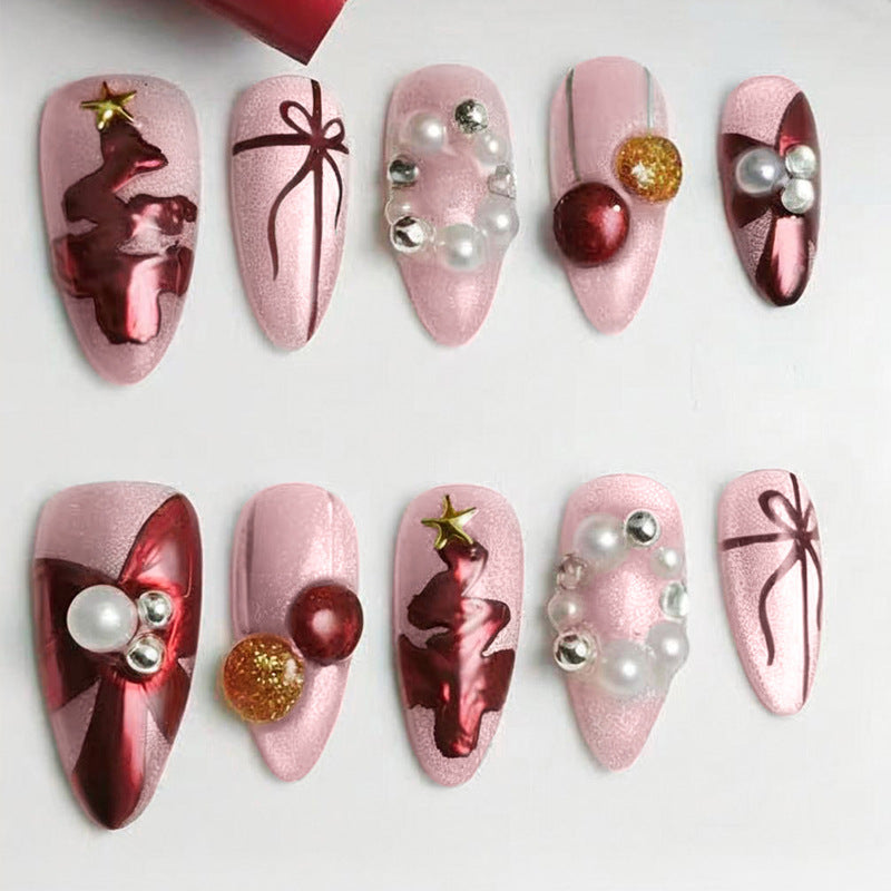 Artificial nail set with festive Christmas motifs and glamorous decorations Kalsten
