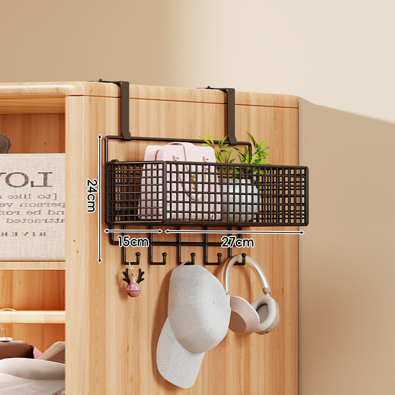 Over-Door Four-Tier Metal Mesh Hanging Storage Organizer with Integrated Hooks
