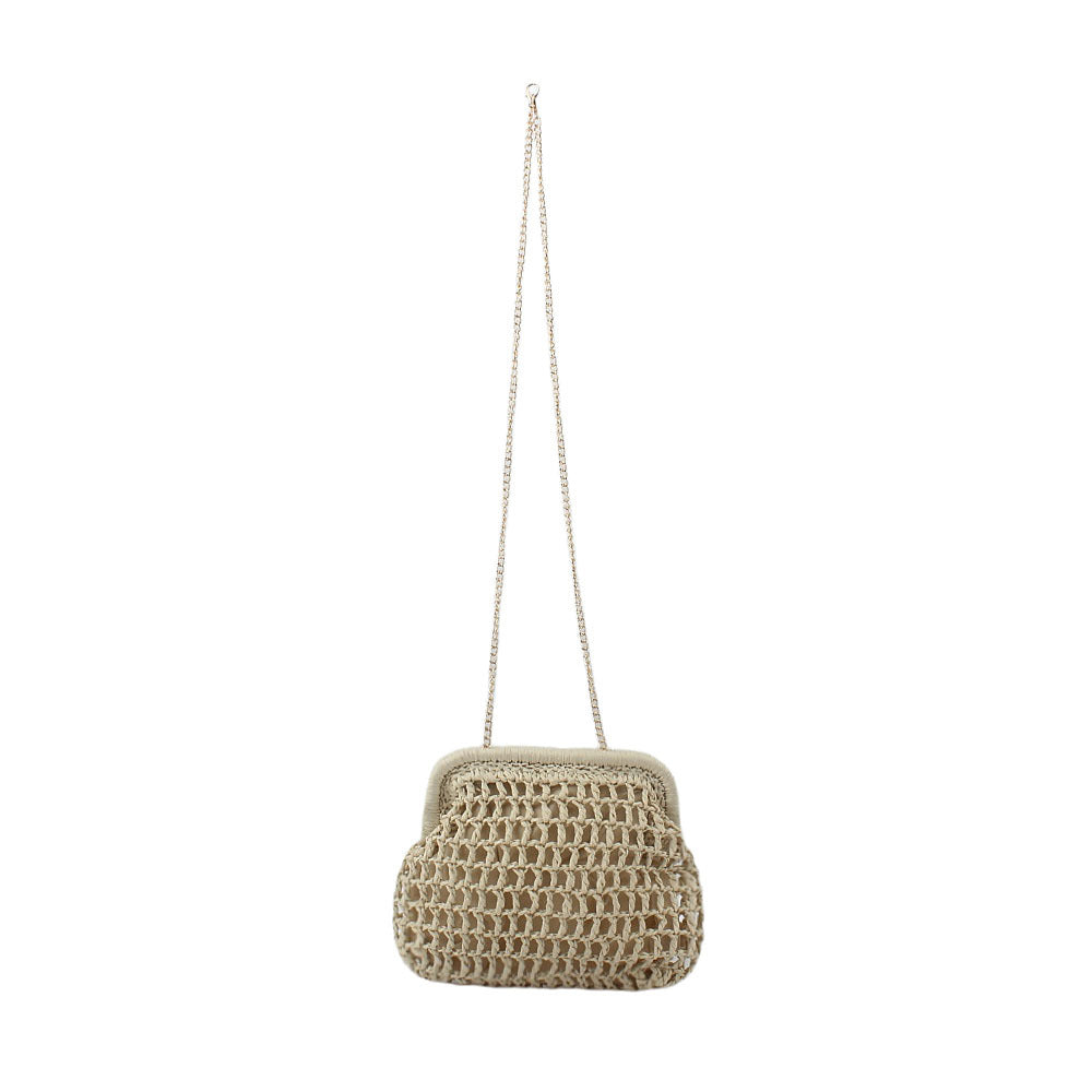 Woven Natural Material Handbag with Fine Chain Accents Kalsten