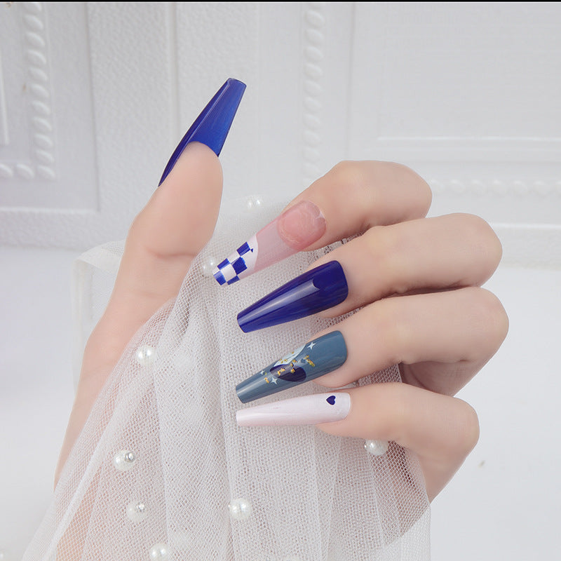 Artistic Press-On Nail Set with Geometric Patterns Kalsten