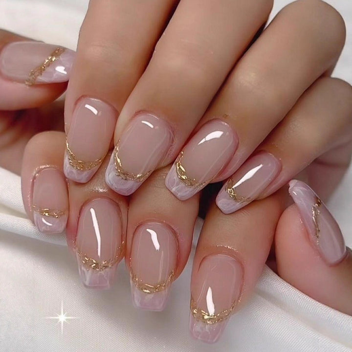 Elegant Artificial Nails with French Manicure and Glitter Effects Kalsten