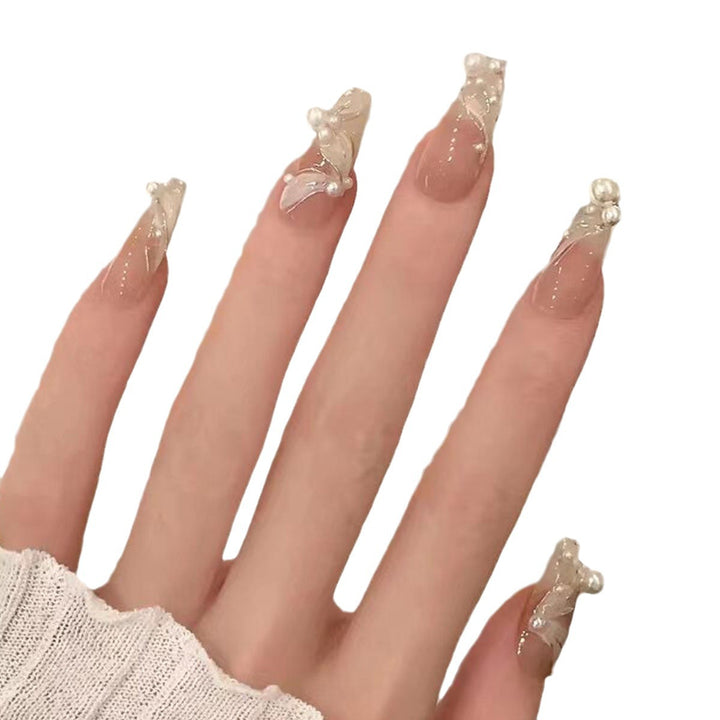 Elegant Pearl-Embellished Acrylic Nail Extensions