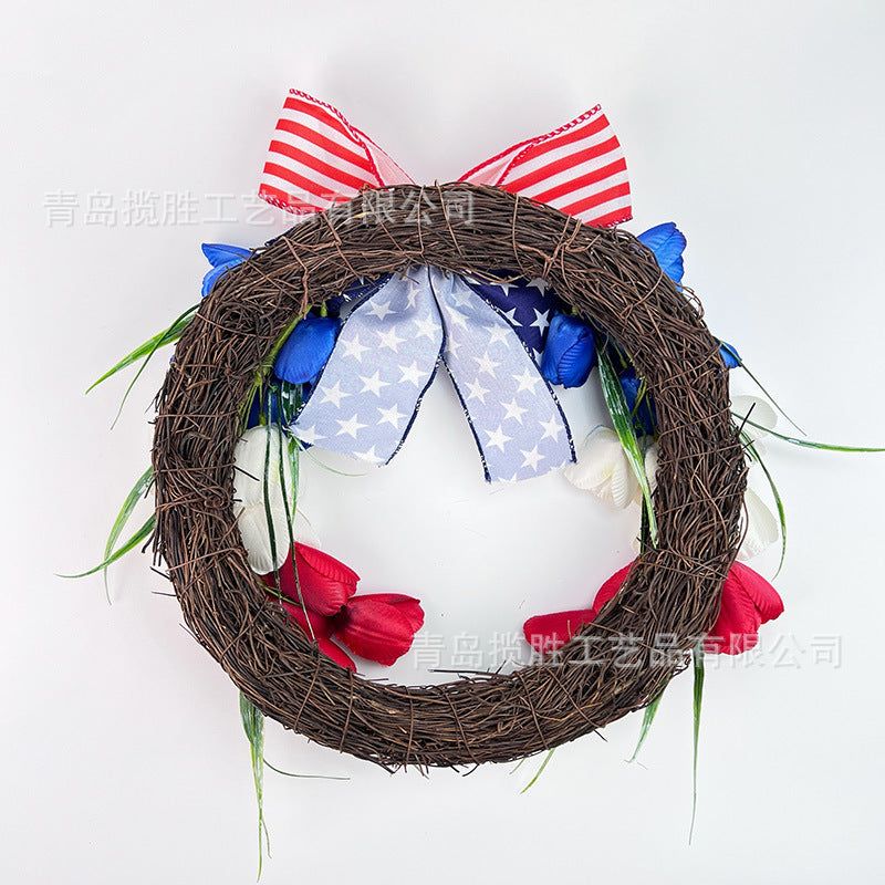 Unisex nan patriotic tulip grapevine door wreath with decorative bow Kalsten