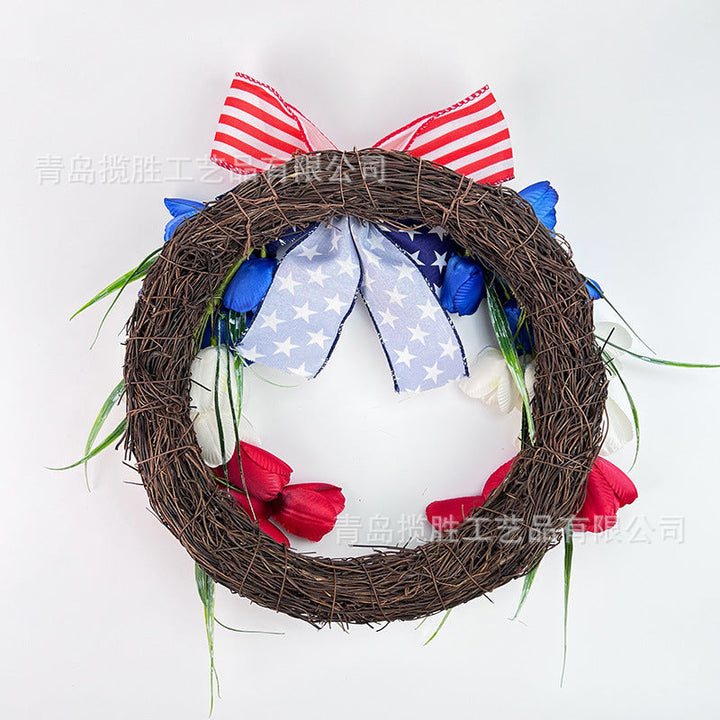 Unisex nan patriotic tulip grapevine door wreath with decorative bow Kalsten