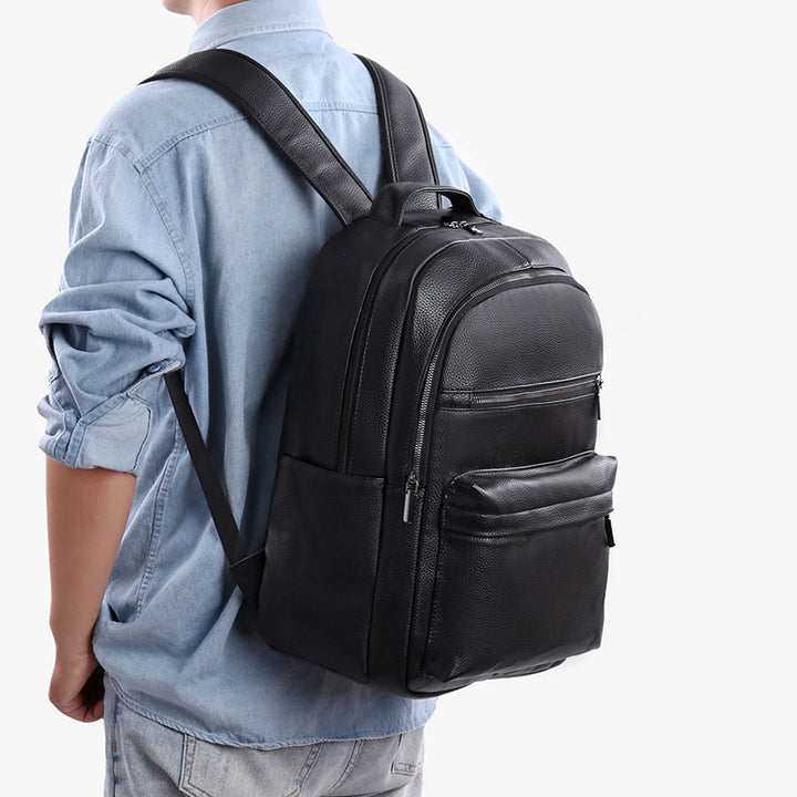 Sleek Textured Leather Backpack Kalsten