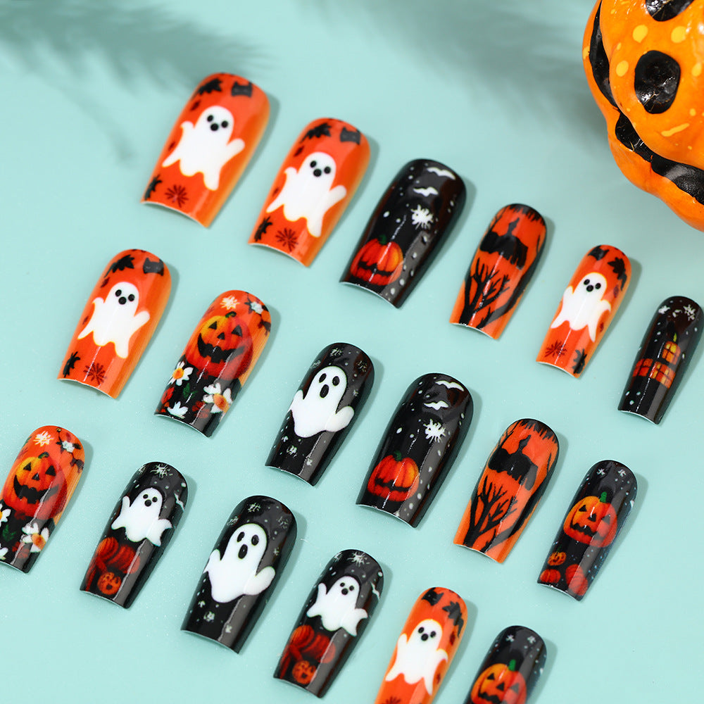 Creative Halloween Art Nails with Ghost and Pumpkin Design Kalsten
