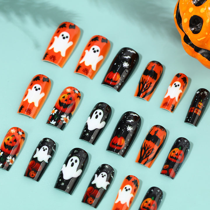 Creative Halloween Art Nails with Ghost and Pumpkin Design Kalsten