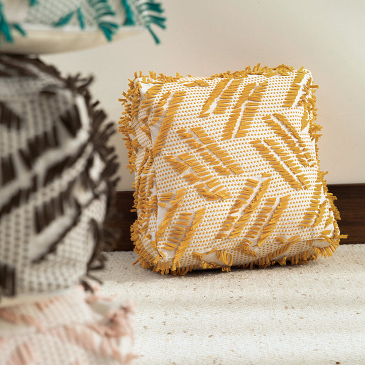 Boho-Pouf floor cushion with textured fringe surface