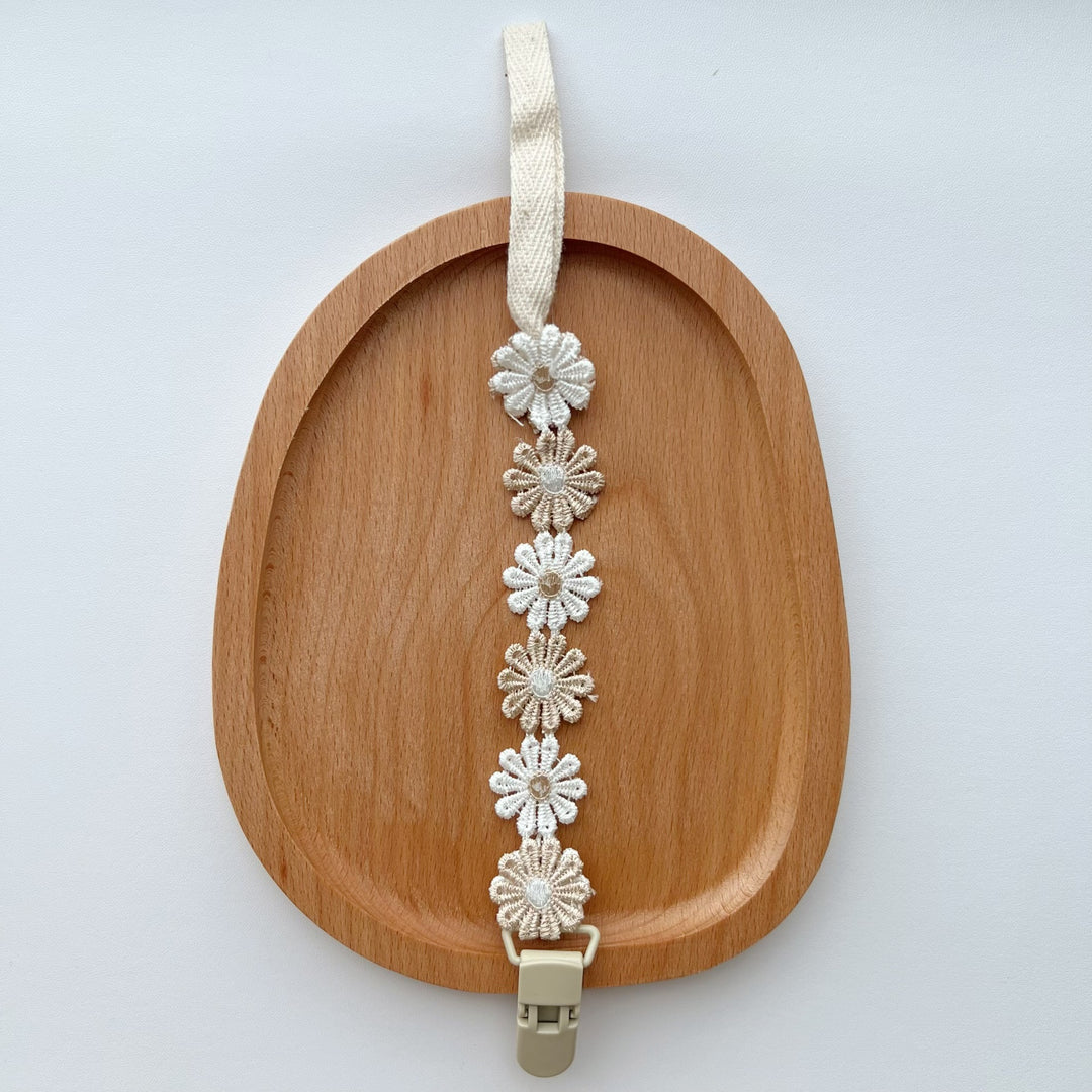 Embroidered Daisy Cotton Pacifier Leash with Safety Clip