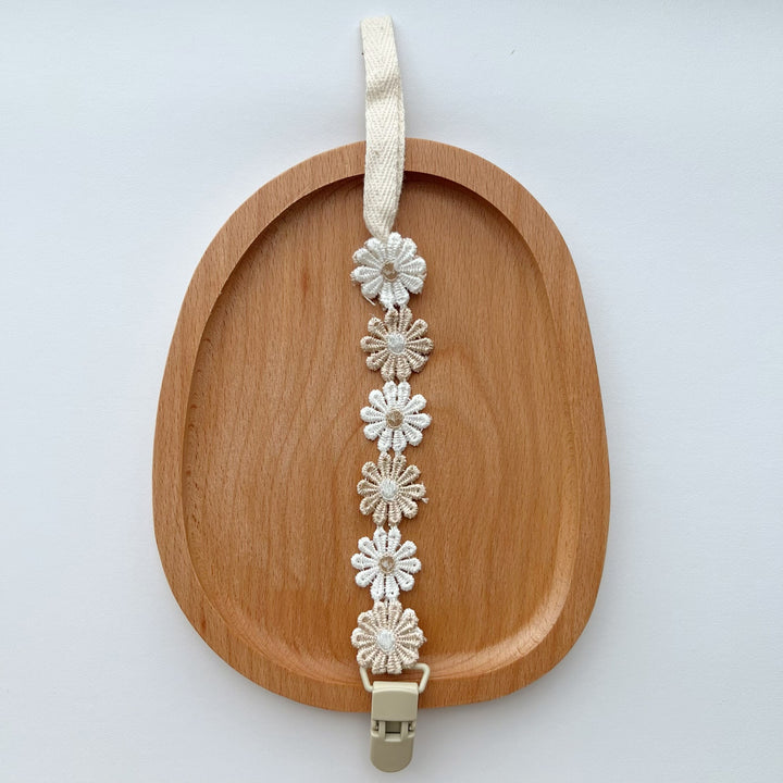 Embroidered Daisy Cotton Pacifier Leash with Safety Clip
