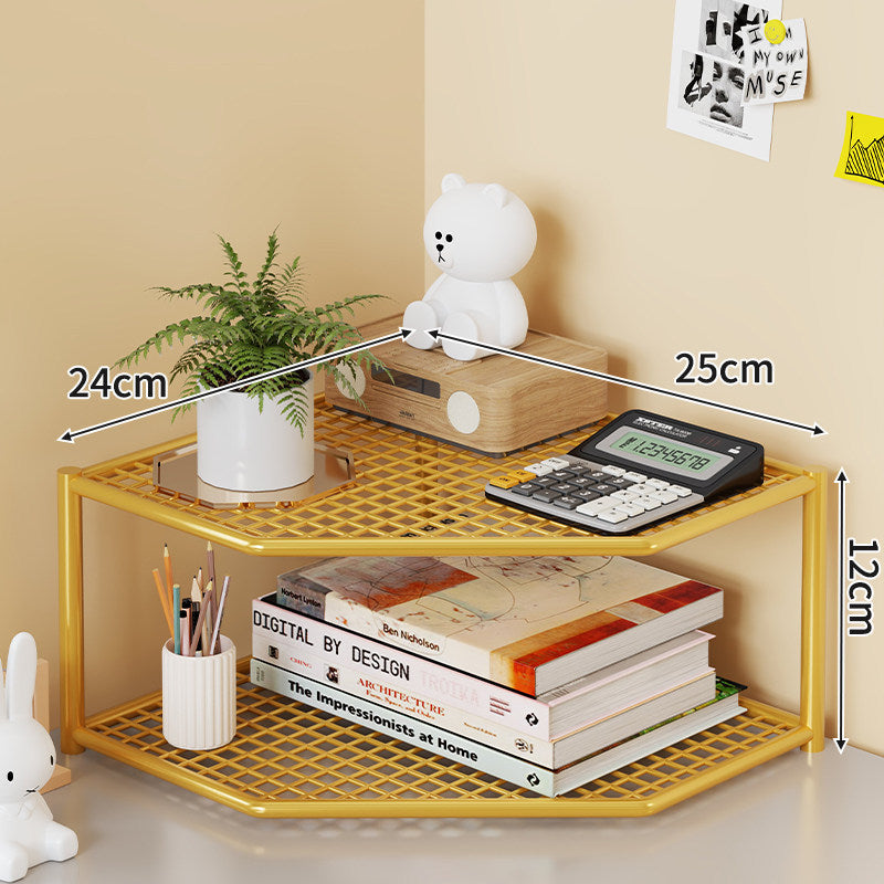 Triple-Tier Corner Metal Mesh Storage Shelf Unit for Bathroom Kitchen Living Room