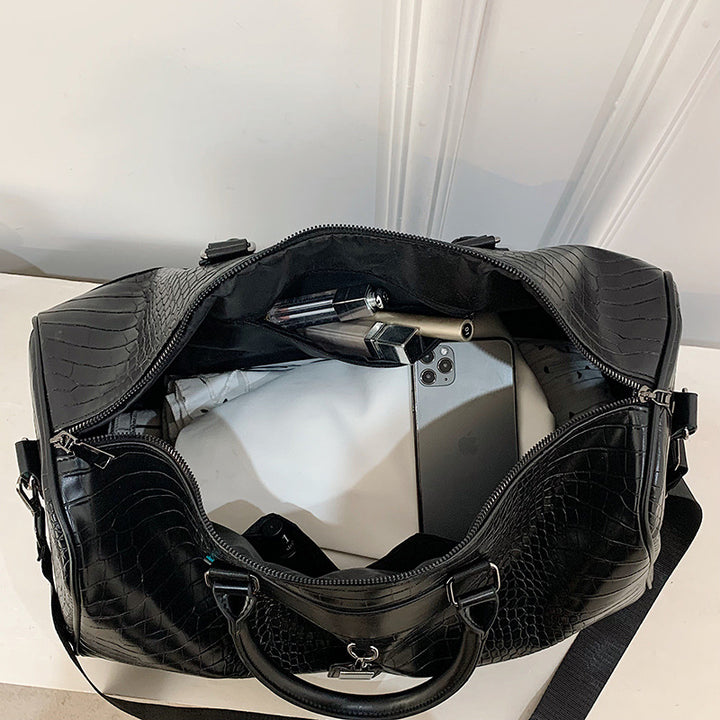 Crocodile-Texture Travel Duffle Bag Kalsten