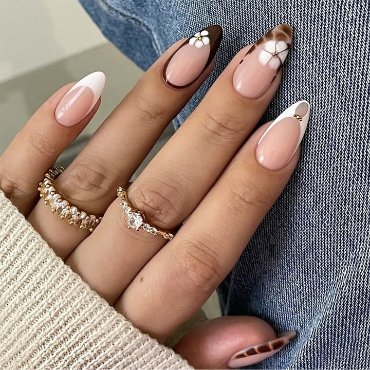 Artistic Stiletto Press-On Nail Set with Unique Floral Design Kalsten