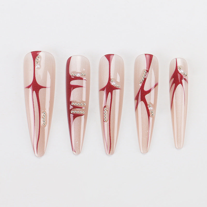 Artistic Stiletto Press-On Nails with Unique Abstract Design Kalsten